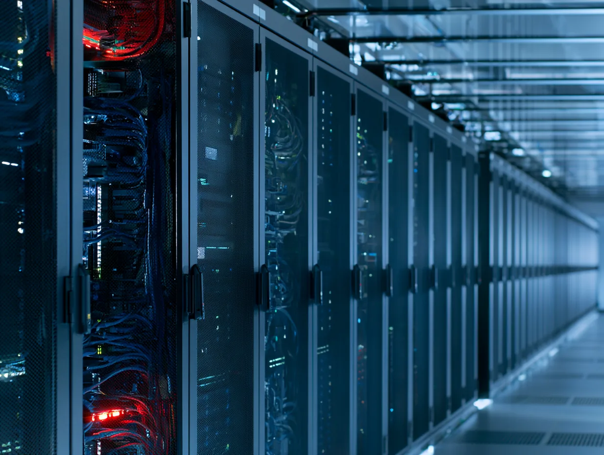 Rows of server racks in a data centre