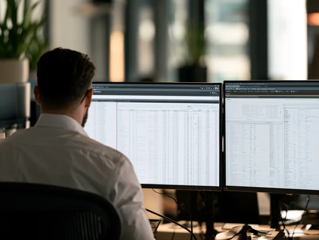 Fraud analyst reviewing transaction data