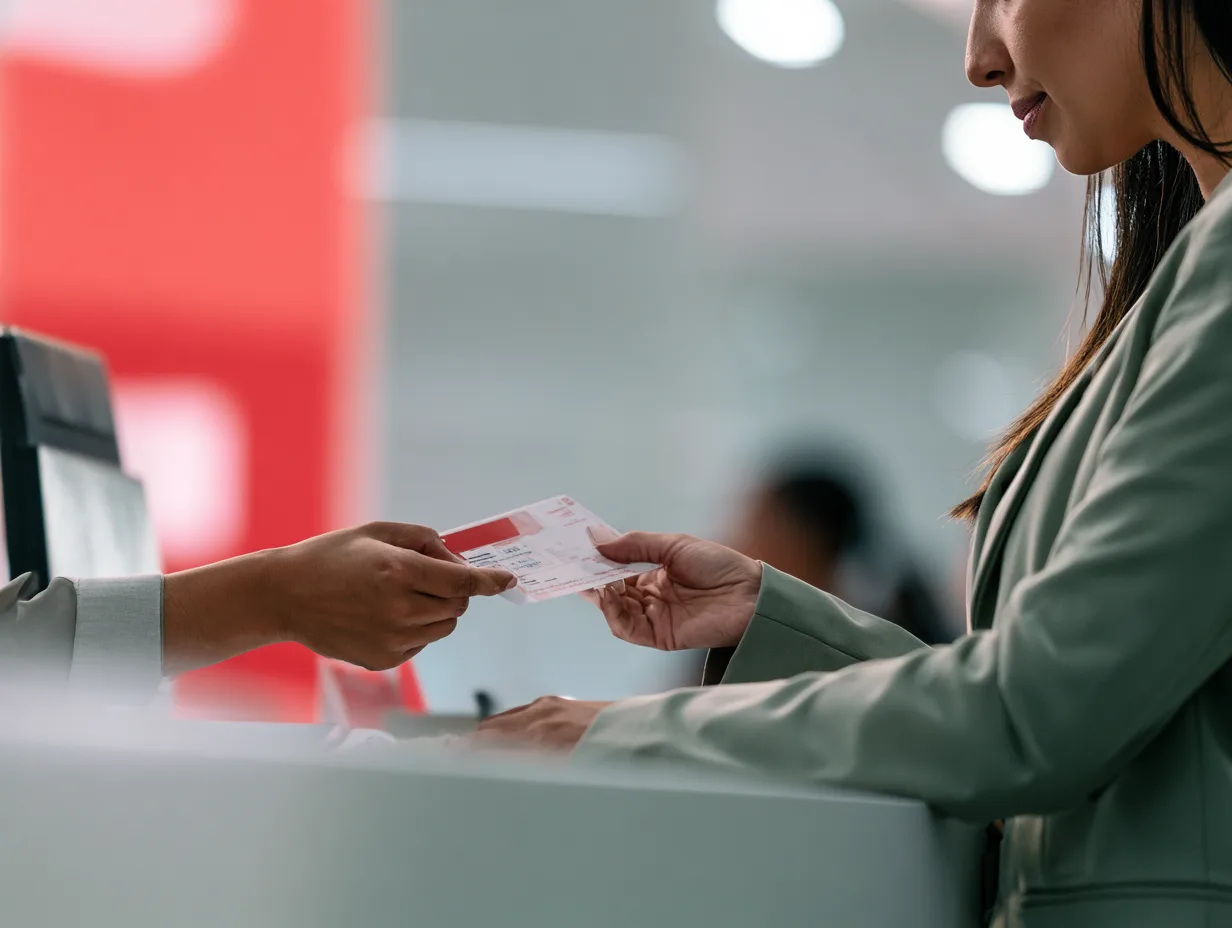 Bank officer checking a customer identity document