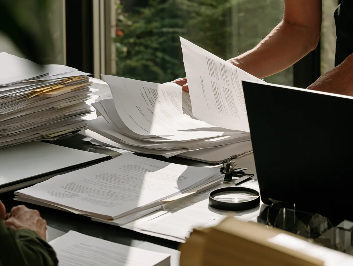 Document exhibits beside a laptop